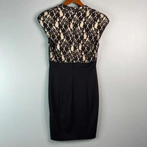 TED BAKER Briony Lace Overlay Dress Black Over Nude Structured Shoulders Size 6 - Picture 6 of 11